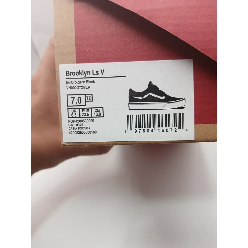 Vans Brooklyn Ls V Toddler Shoes Size 7.0 TD Embroidery Black‎ VN000D7XBLA New